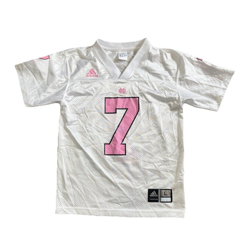 Adidas Notre Dame Fighting Irish Pink Youth L/14 Football Jersey #7 ND Big Ten